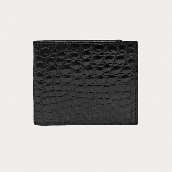 Compact Men's Wallet in genuine crocodile leather, black color