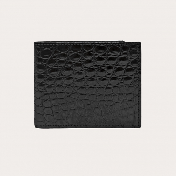 Kompakte Herrenbrieftasche aus echtem Krokodilleder, in Schwarz
