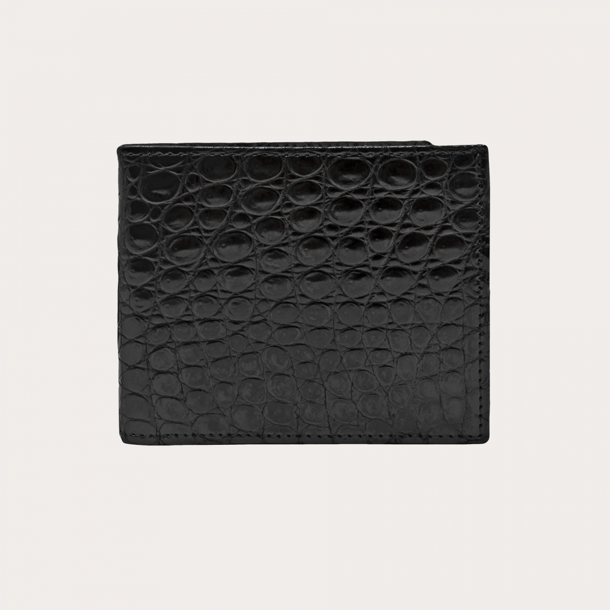 Cartera compacta para hombre en auténtico cuero de cocodrilo, color negro
