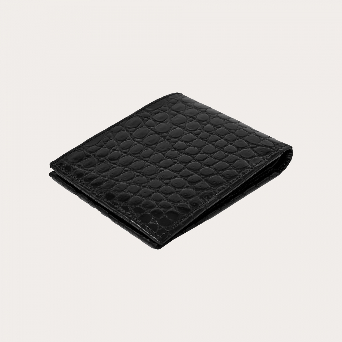 Compact Men's Wallet in genuine crocodile leather, black color