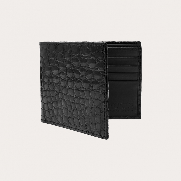 Kompakte Herrenbrieftasche aus echtem Krokodilleder, in Schwarz
