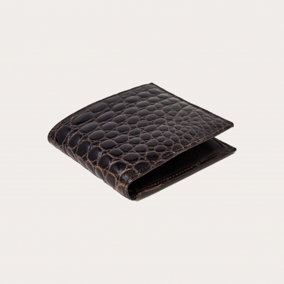 Compact wallet with coin purse in dark brown crocodile