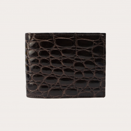 Kompakte brieftasche mit münzfach in dunkelbraunem krokodil