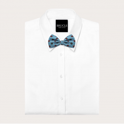 Nœud papillon en soie bleu ciel à motif floral