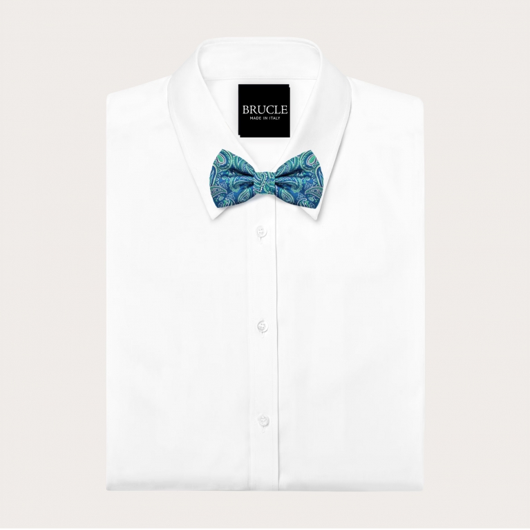 Papillon uomo paisley in seta jacquard verde e blu