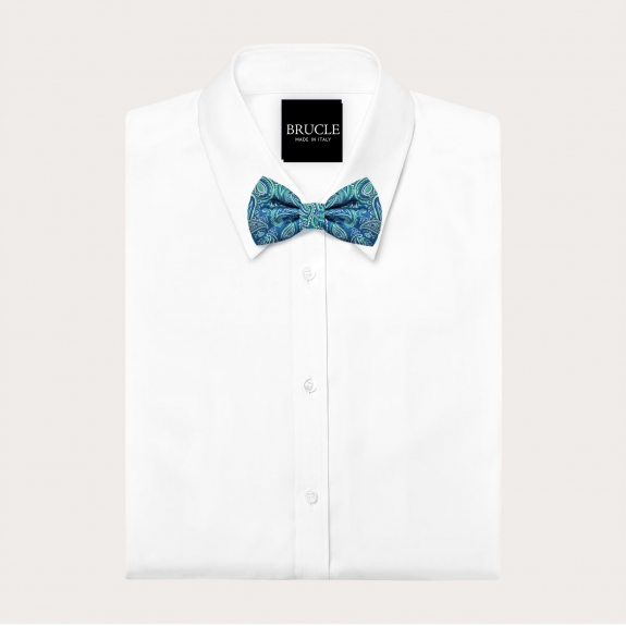 Elegante pajarita verde y azul de paisley para adultos