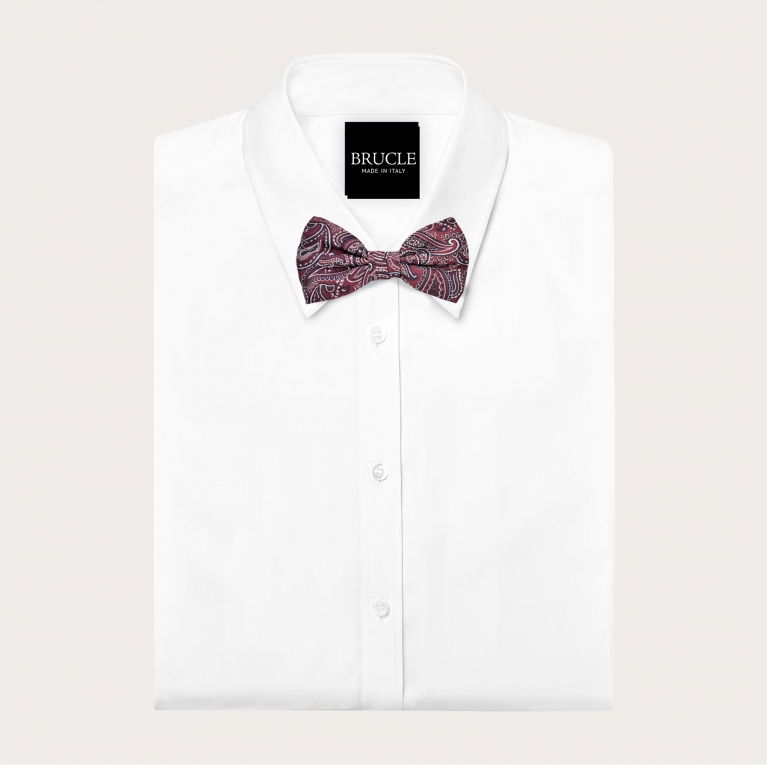 Nœud papillon homme paisley rouge bordeaux en soie jacquard