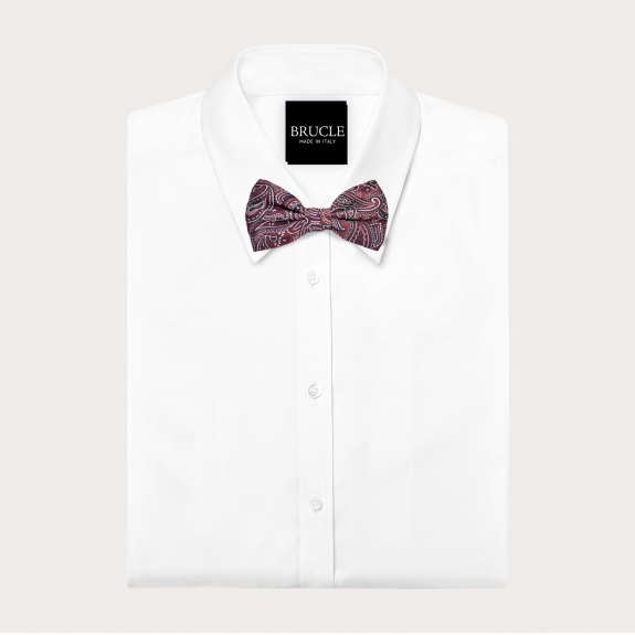 Herrenfliege in Bordeauxrot mit Paisley-Muster aus Jacquard-Seide