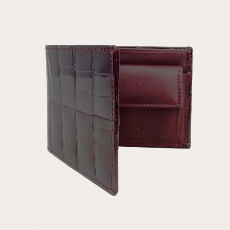Portefeuille homme bordeaux en crocodile avec porte-Monnaie