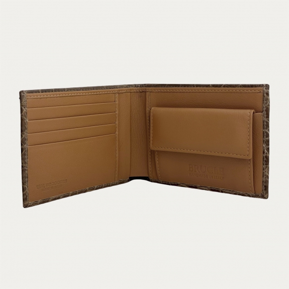 Luxury sand-colored crocodile wallet with coin purse