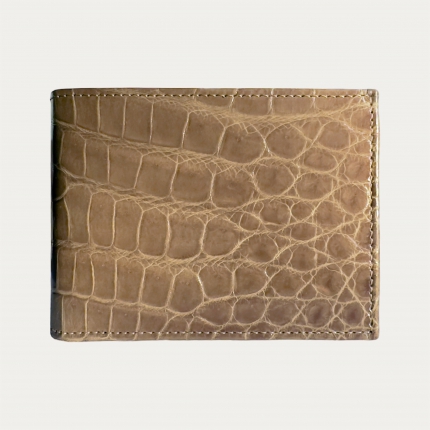 Portefeuille de luxe en crocodile couleur sable avec porte-monnaie