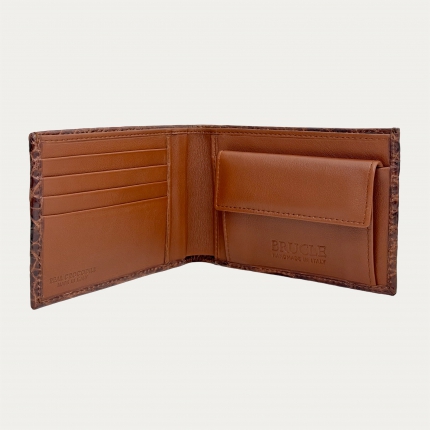 Crocodile men's wallet with coin pocket in wood brown