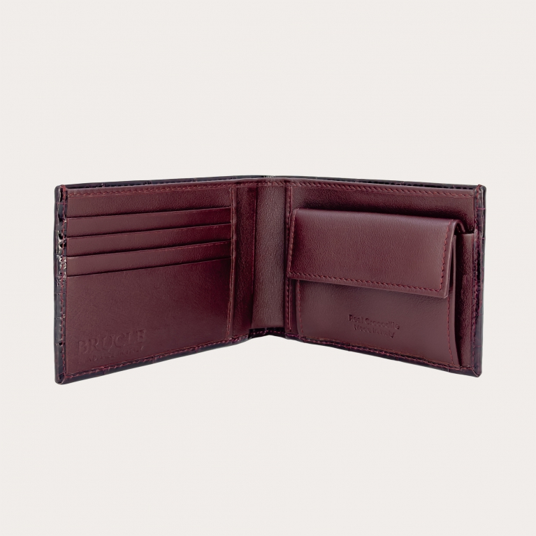 Bordeaux Men's crocodile wallet with coin purse