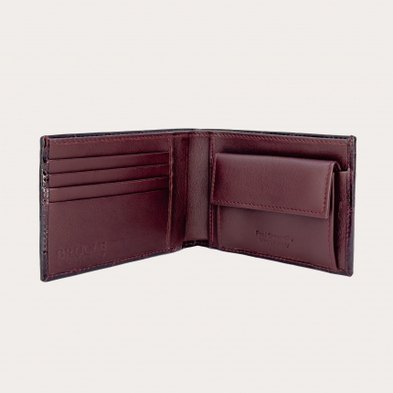 Portefeuille homme bordeaux en crocodile avec porte-Monnaie