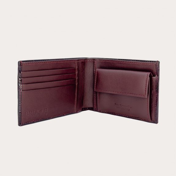 Portefeuille homme bordeaux en crocodile avec porte-Monnaie