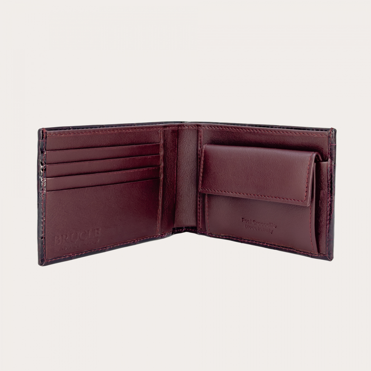 Portefeuille homme bordeaux en crocodile avec porte-Monnaie