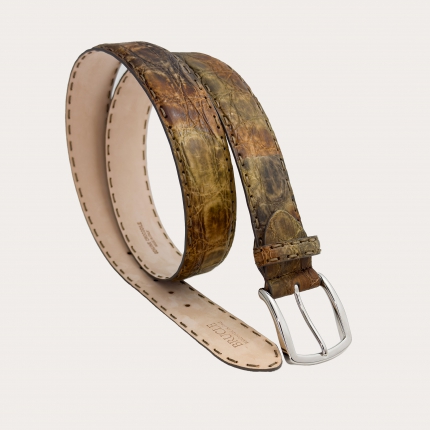 Hand-stitched camouflage crocodile belt