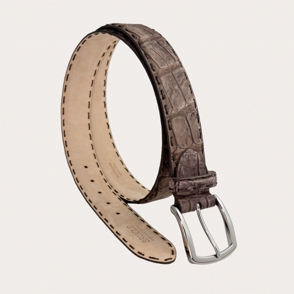 Ceinture marron en alligator nubuck cousue à la main