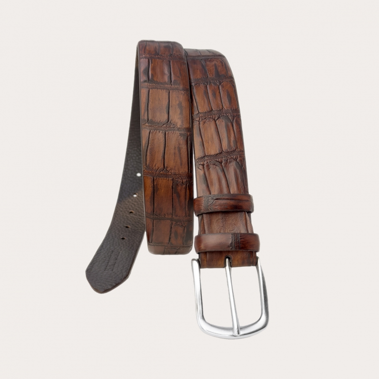 Ceinture colorée à la main motif crocodile, marron