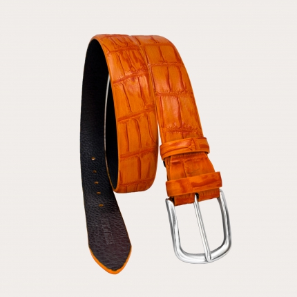 Cinturón naranja pintado a mano con estampado de cocodrilo