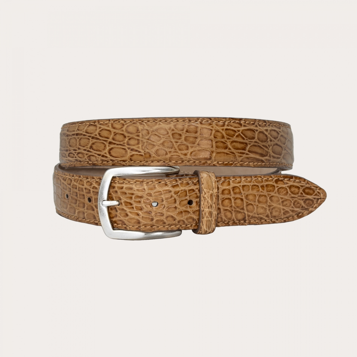 Gürtel in Krokodilseite, Beige