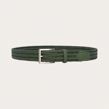 Green braided elastic belt in regenerated leather
