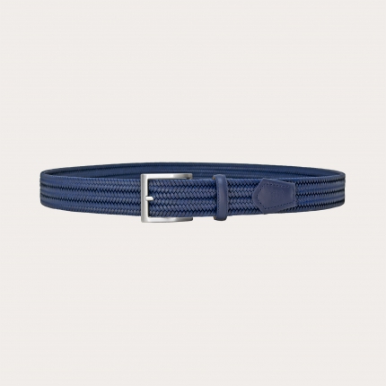 Cinturón trenzado elástico en cuero regenerado azul sin niquel