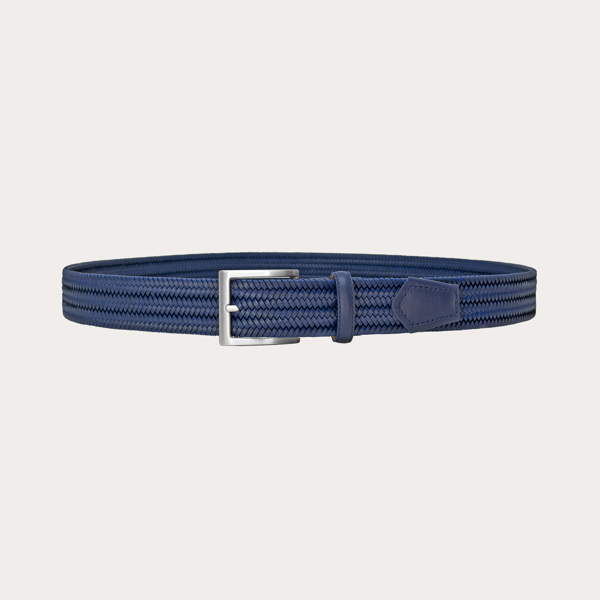 Braided elastic belt in blue bonded leather nickel free