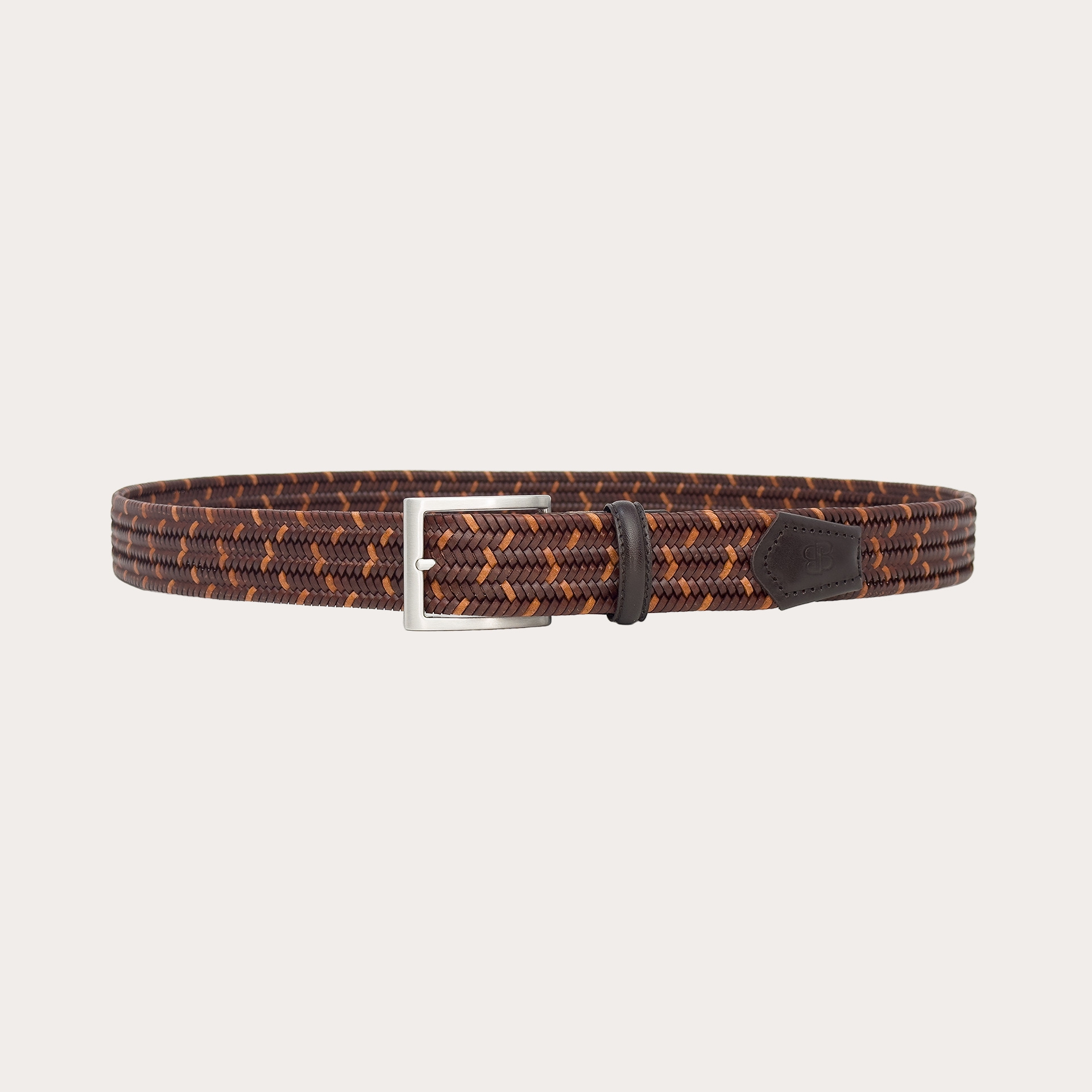 Ceinture élastique tressée en cuir régénéré marron cognac
