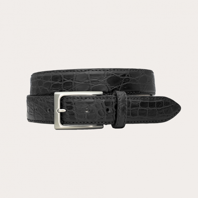 Semi-gloss black crocodile belt