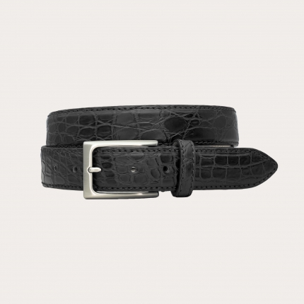 Ceinture noire en crocodile semi-brillante