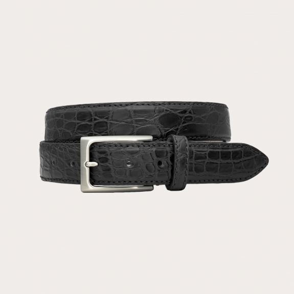 Ceinture noire en crocodile semi-brillante