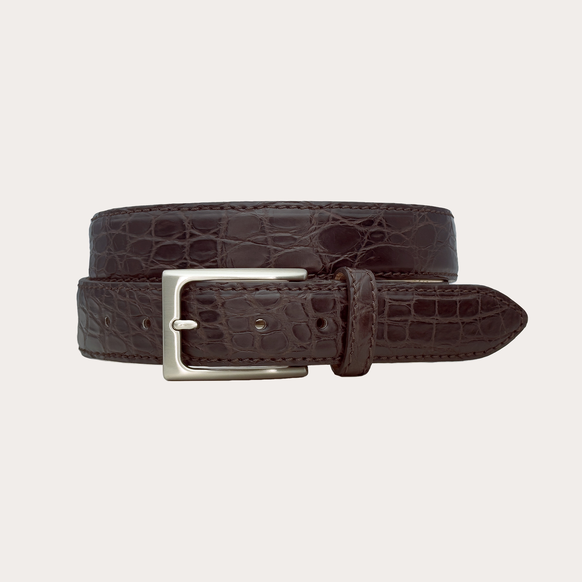 Semi-gloss dark brown crocodile belt