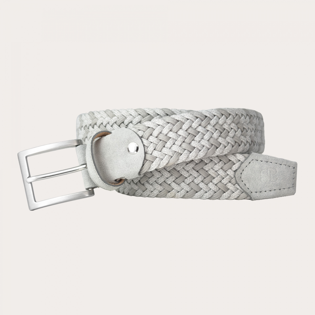 Cinturón trenzado elástico en gris claro sin níquel