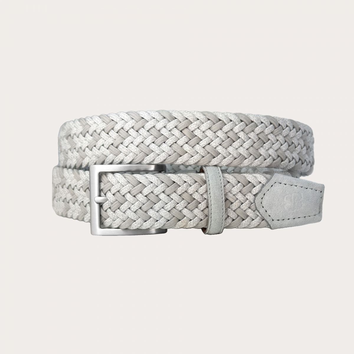 Light grey braided elastic belt nickel free