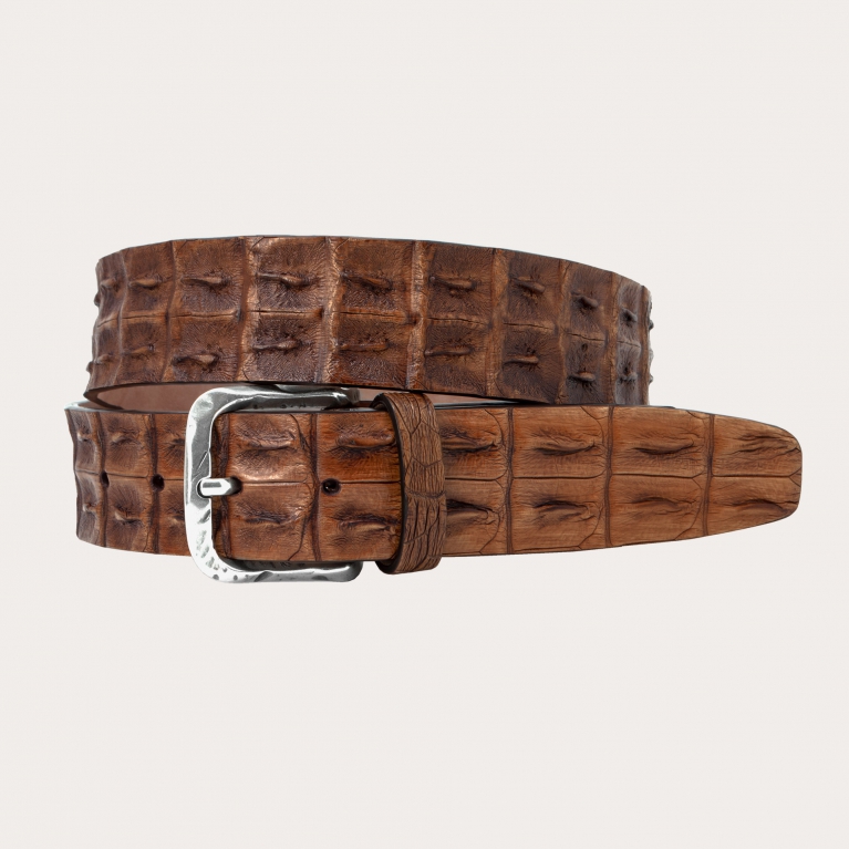 Handkolorierter Kroko-Luxusgürtel mit Patina-Effekt