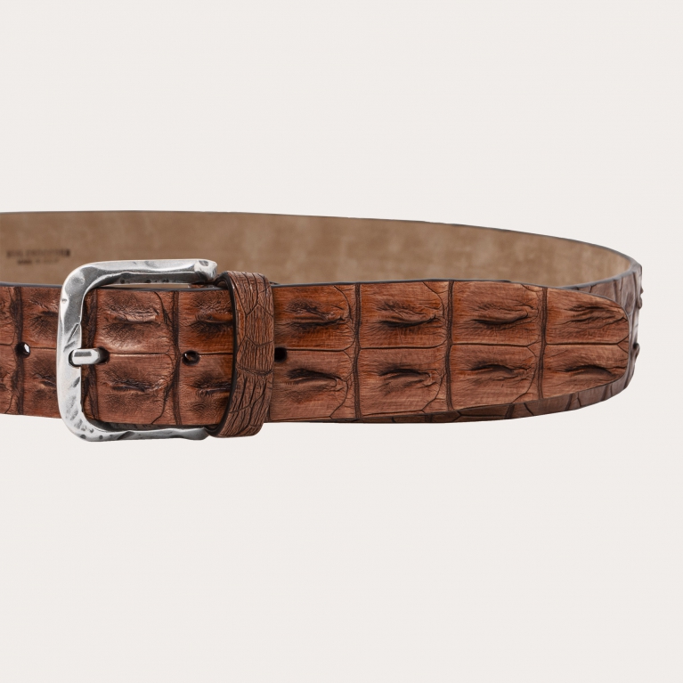 Hand-colored crocodile luxury belt with patina effect