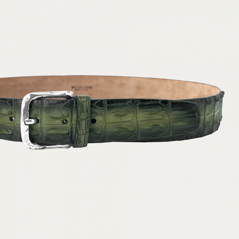 Hand-colored crocodile belt, green shaded black