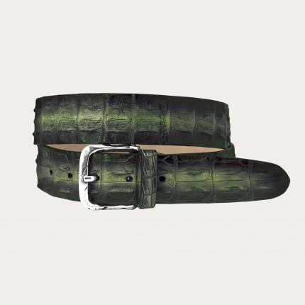 Hand-colored crocodile belt, green shaded black
