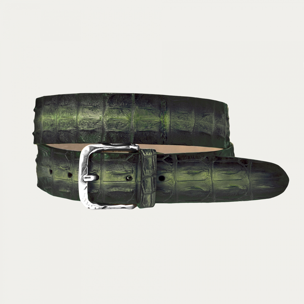 Ceinture crocodile colorée à la main, vert et noire