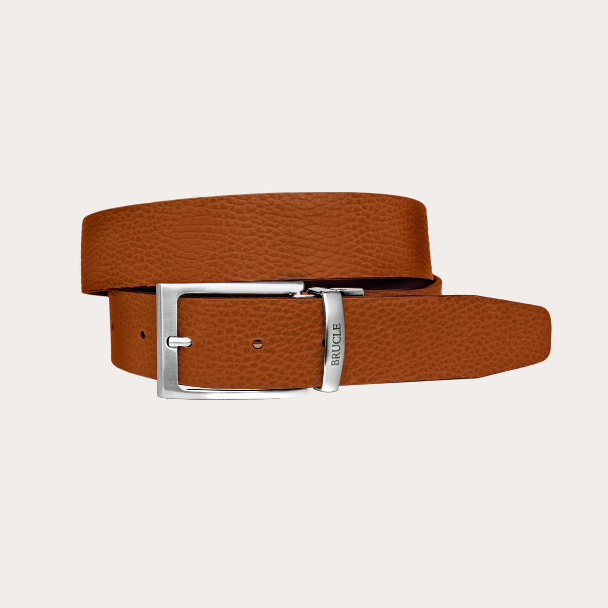 Reversible saffiano leather belt in dark brown and cognac nickel free