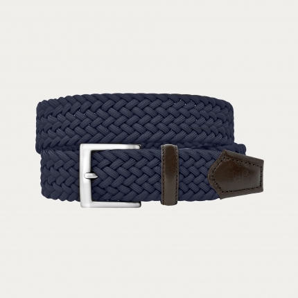 Blaues geflochtenes elastisches Gürtel mit dunkelbraunem Leder