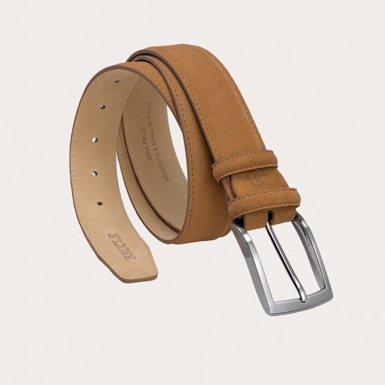 Caramel color suede belt with nickel-free buckle