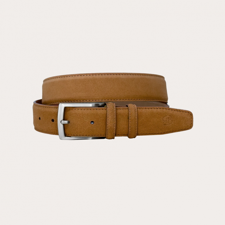 Caramel color suede belt with nickel-free buckle