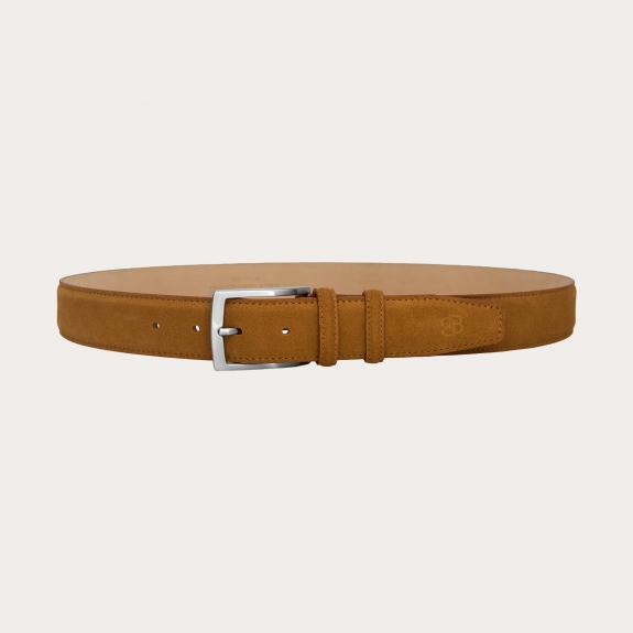 Caramel color suede belt with nickel-free buckle