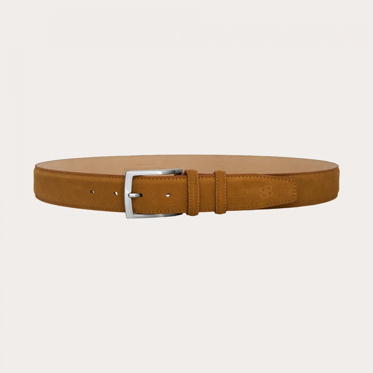 Caramel color suede belt with nickel-free buckle