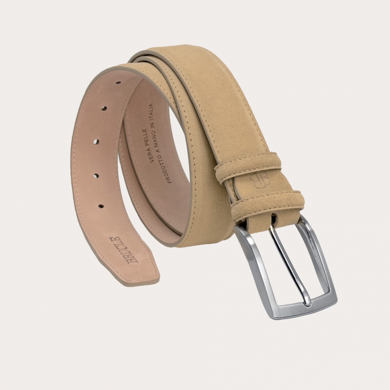 Sandy beige suede belt with nickel-free buckle