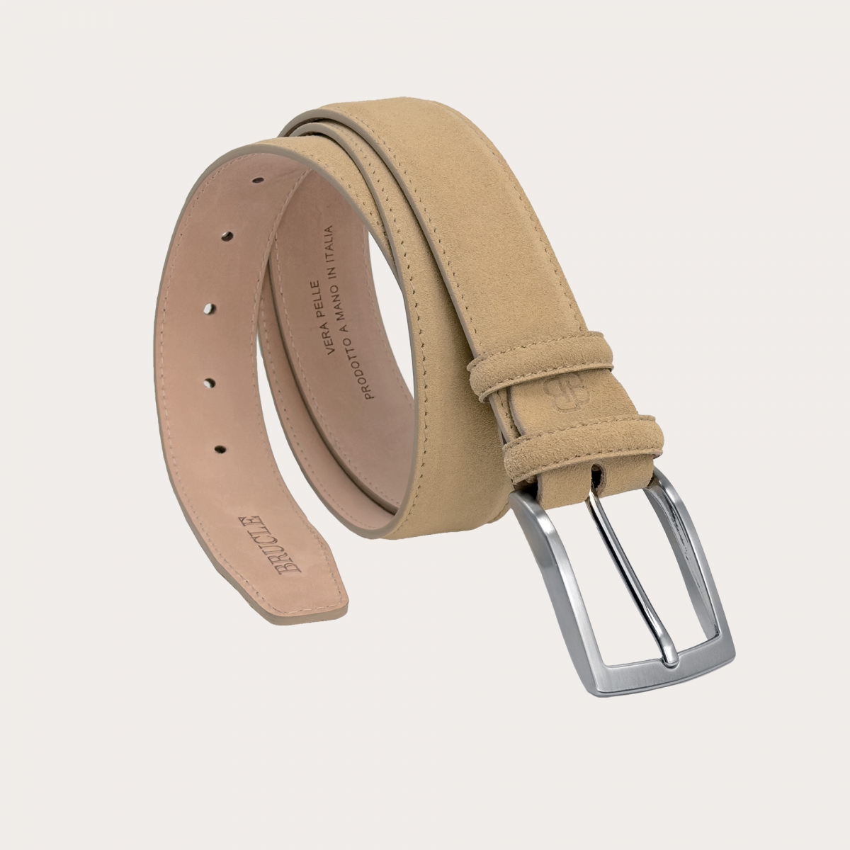 Ceinture en daim beige sable avec boucle sans nickel