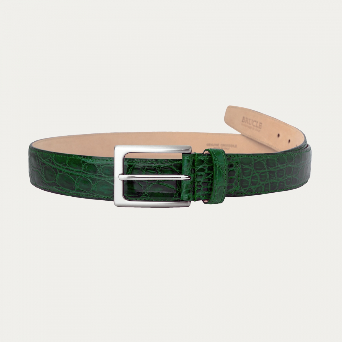 Crocodile leather belt green