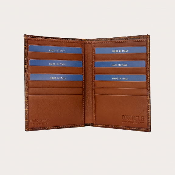 Cartera vertical para documentos en cocodrilo, marrón madera